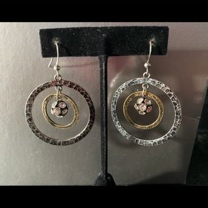 Antiqued Silver and Brass Earrings with Crystals
